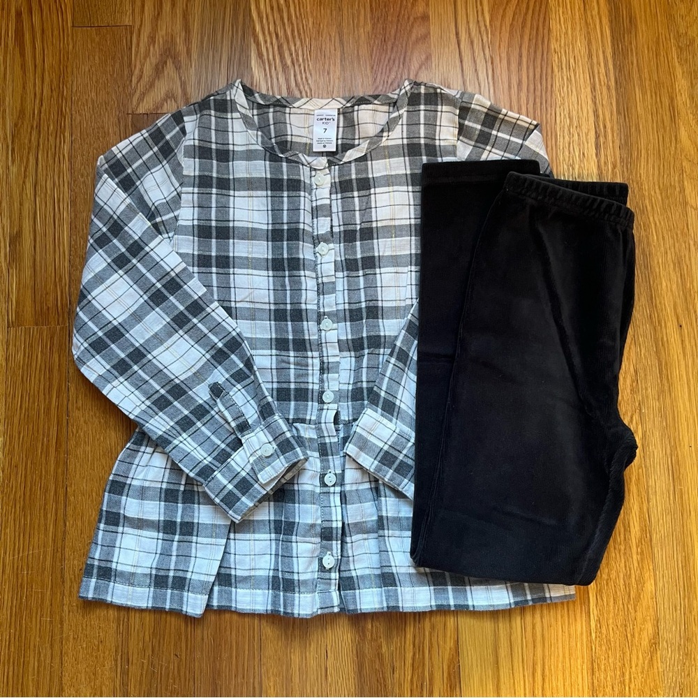 Plaid Peplum Top Corduroy Leggings Girls Size 7